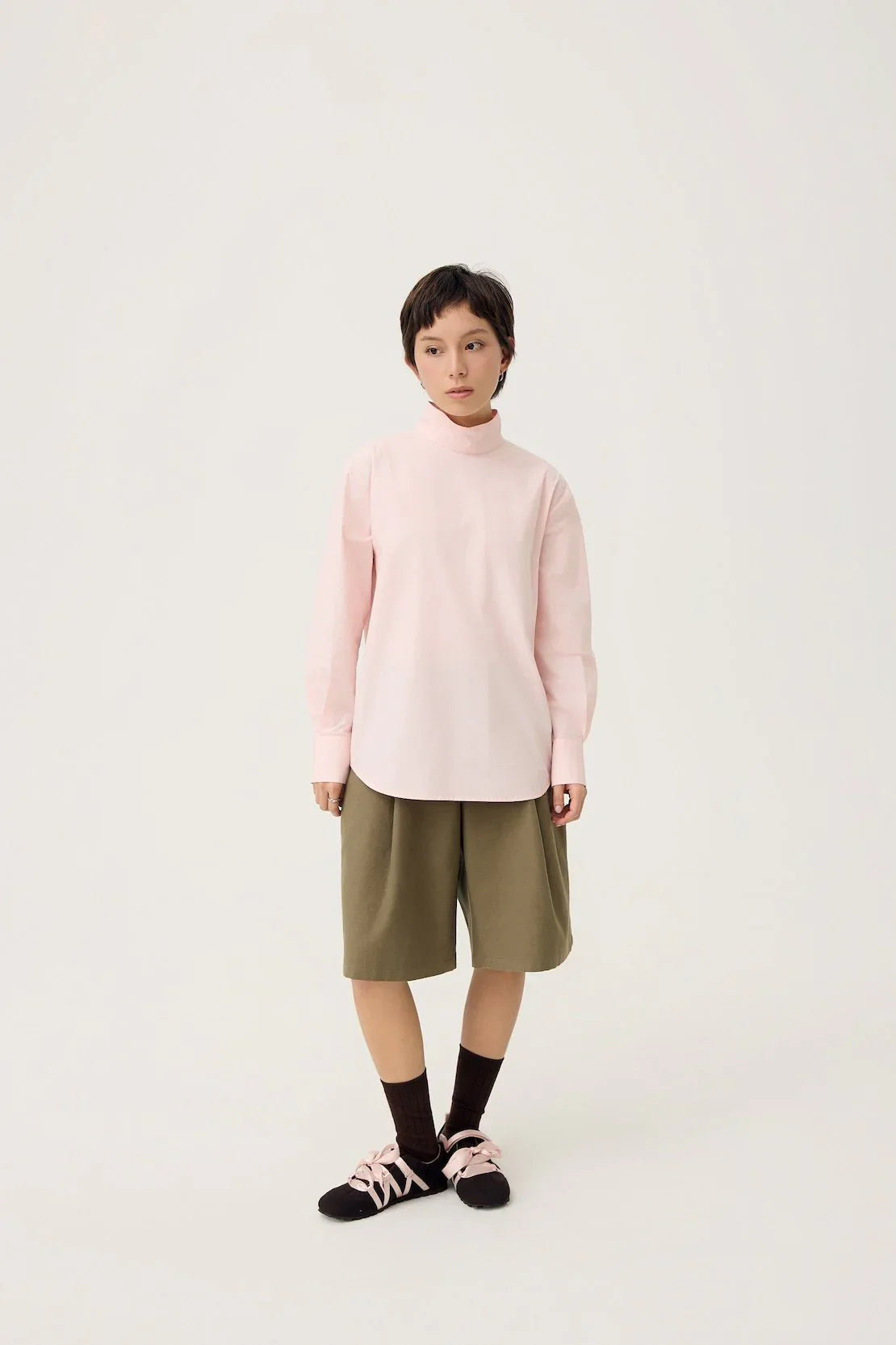 3EIGHTH | Oki Scarf Collar Top in Sakura Pink