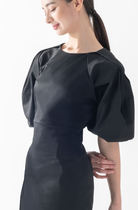 CAELI ECO LUXE | Puff Sleeve Open Back Dress Black