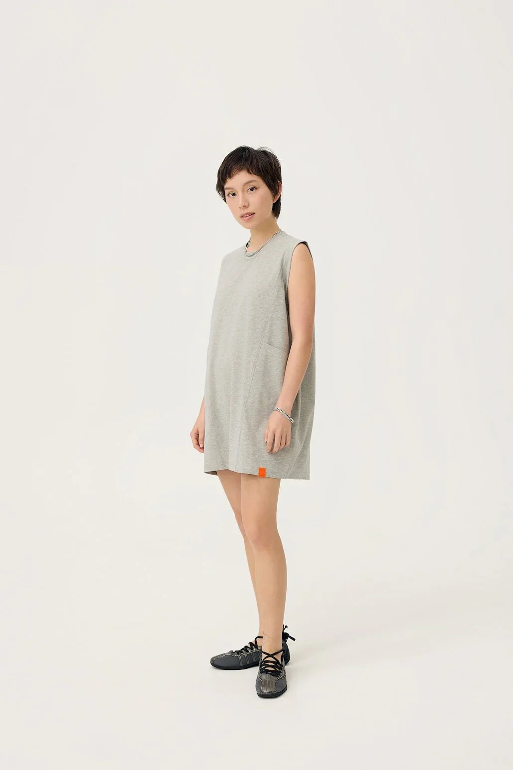 3EIGHTH | Cocoon Jersey Reversible Dress in Zinc Grey & Lemon Fizz