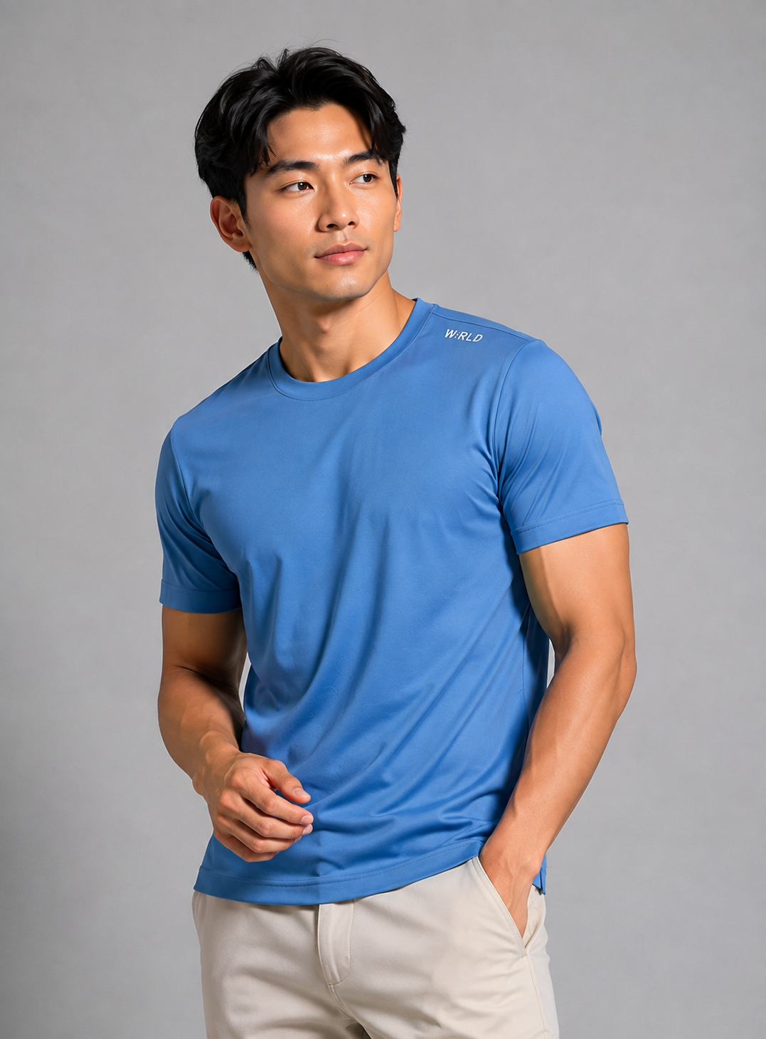 WRLD | Ridge Logo Round Neck Tee | Blue