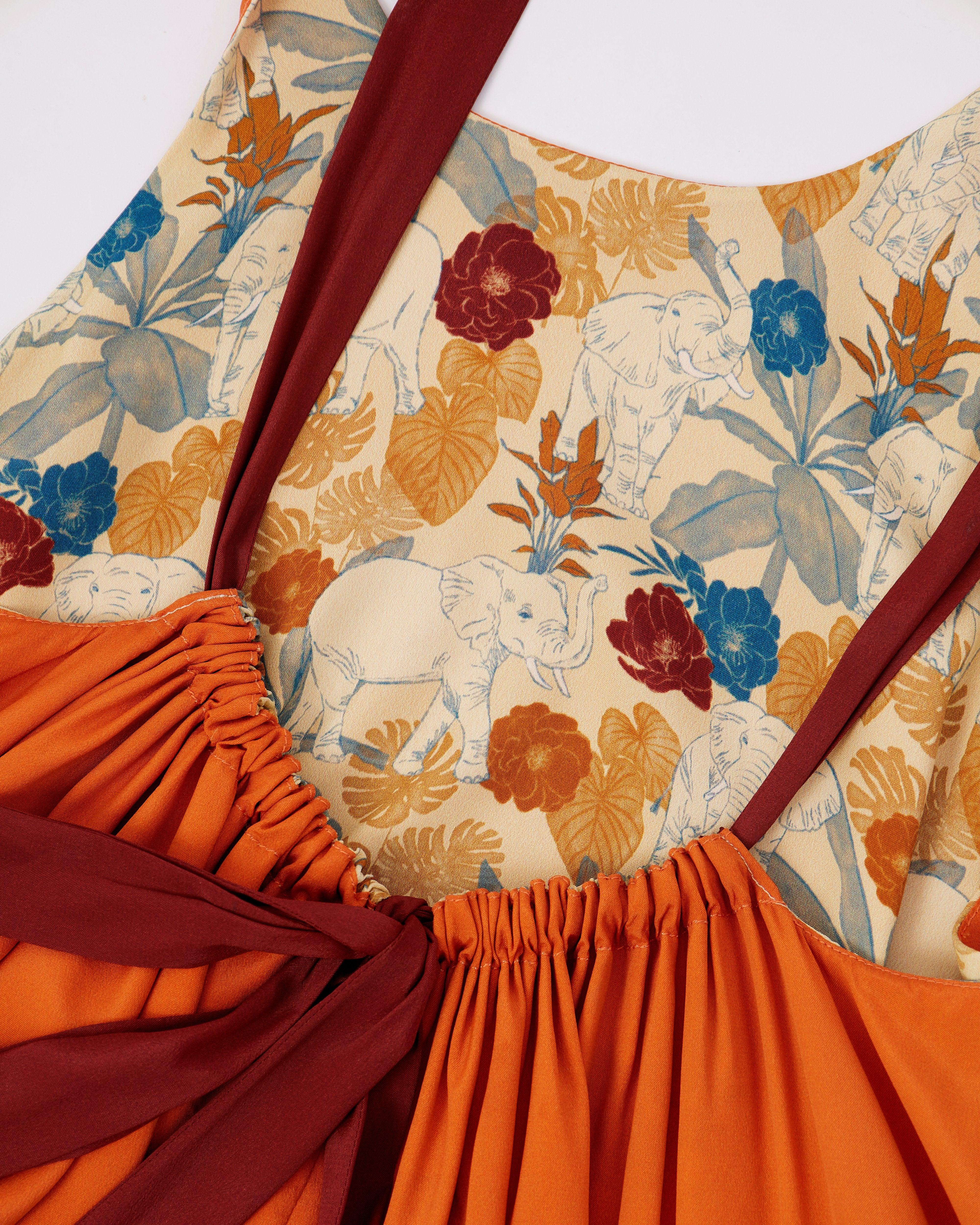 STUDIO QILING | Elephant Woods Reversible Silk Blend Maxi Dress
