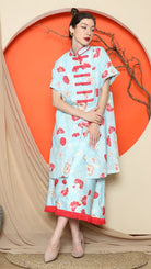 KANZI COLLECTION | Blue Floral Cheongsam Skirt Set