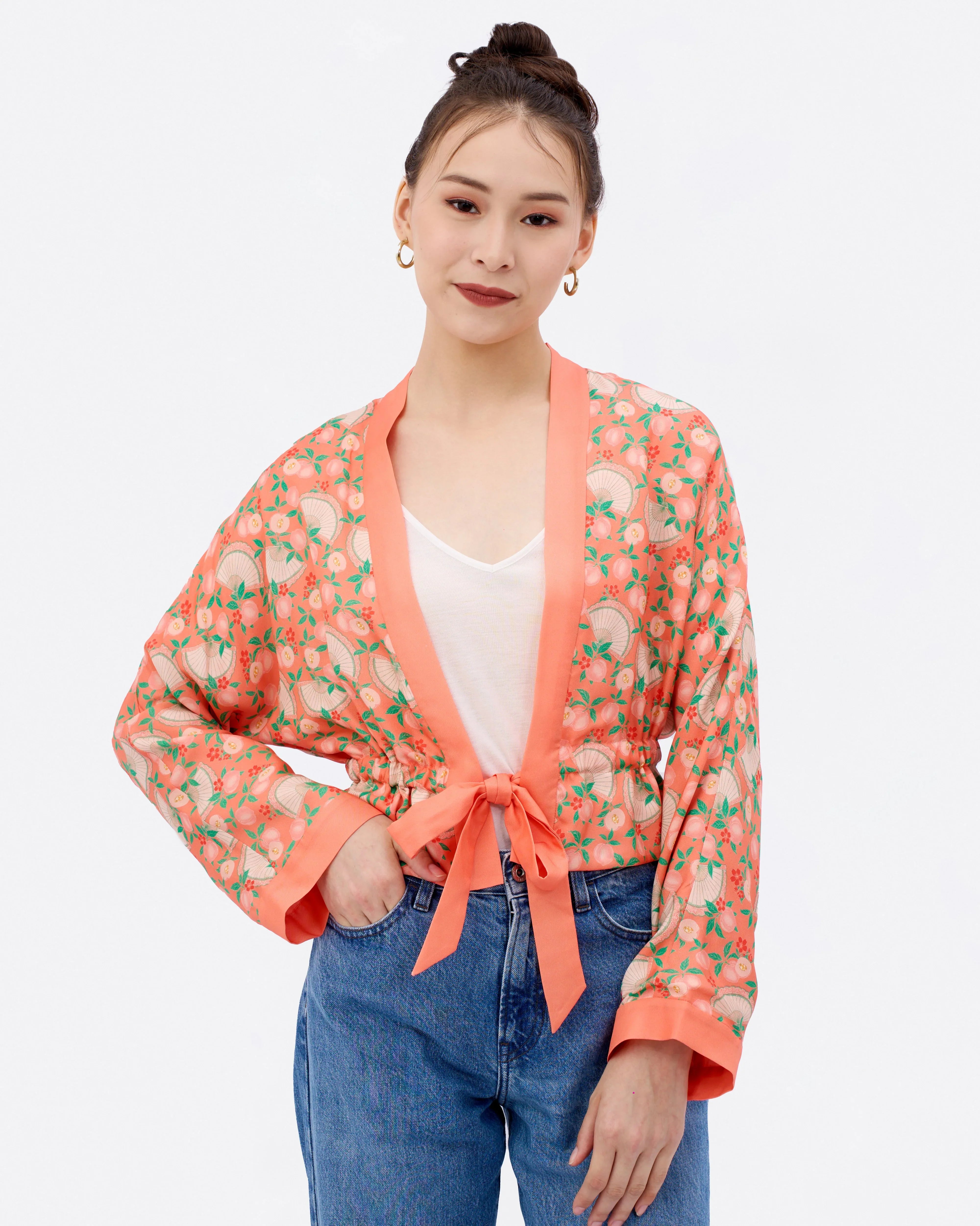STUDIO QILING Golden Peaches Kimono | Reversible Silk-Blend