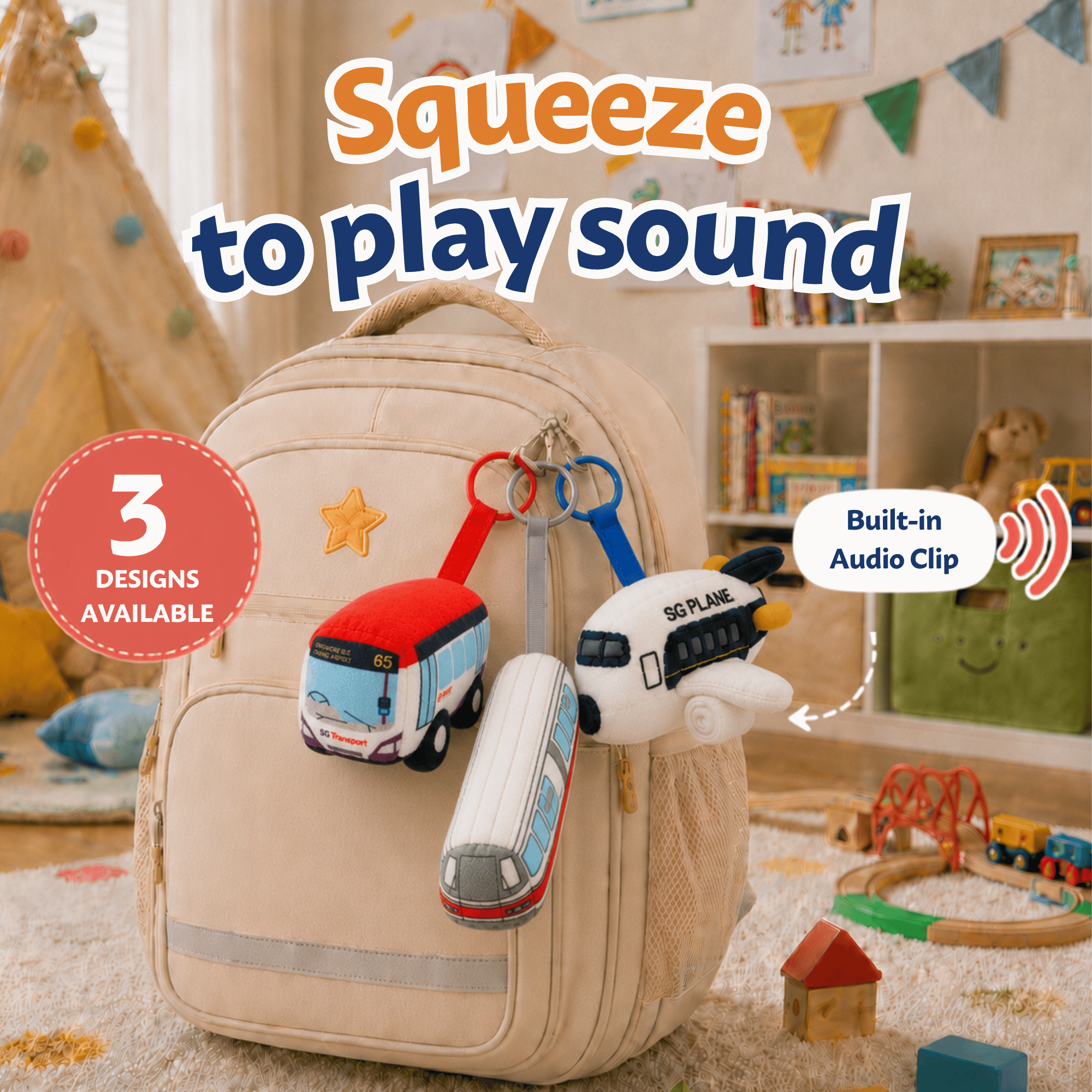 NOM | Nibbles by Nom Mini Transport Series Keychains - Squeeze to Play Sound, Soft Collectible Kids Toy