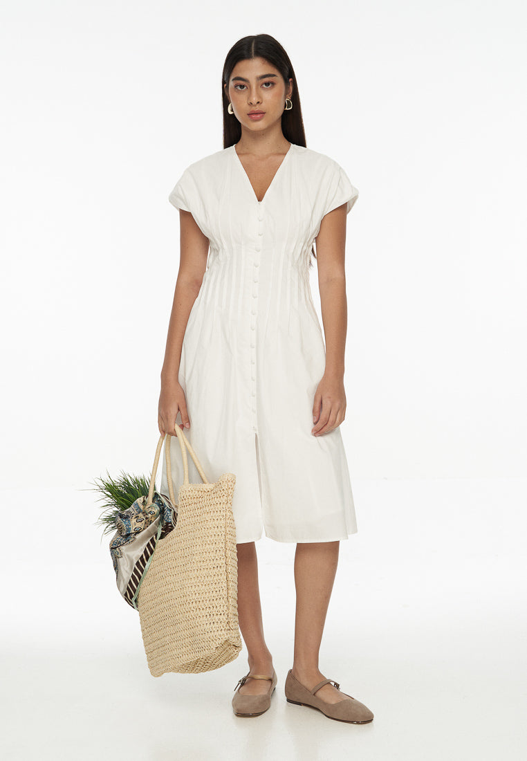 DRESSINGPAULA | Pleated Cotton Midi Dress