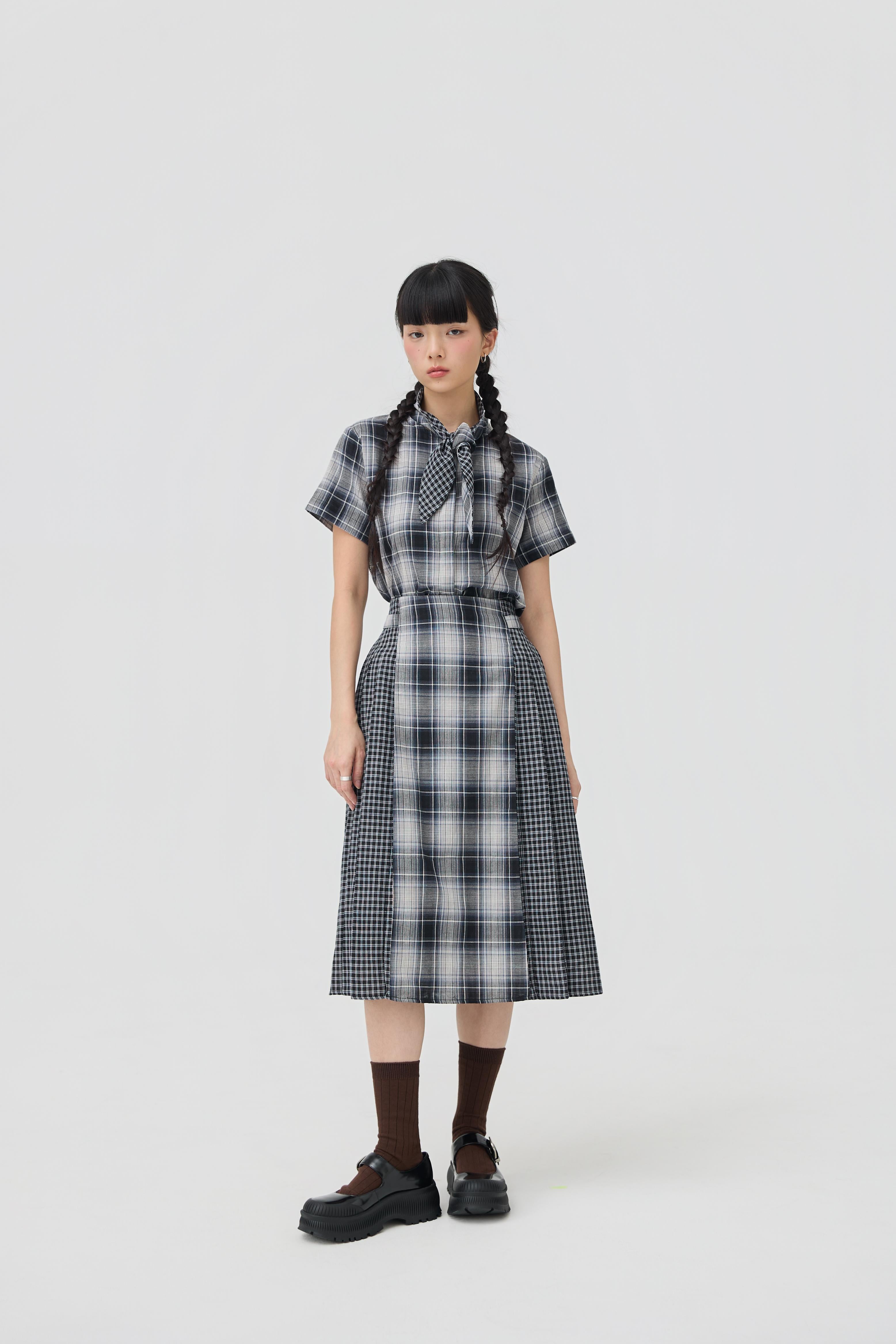 3EIGHTH | Nimai 2-Way Scarf Top in Black Tartan Gauze