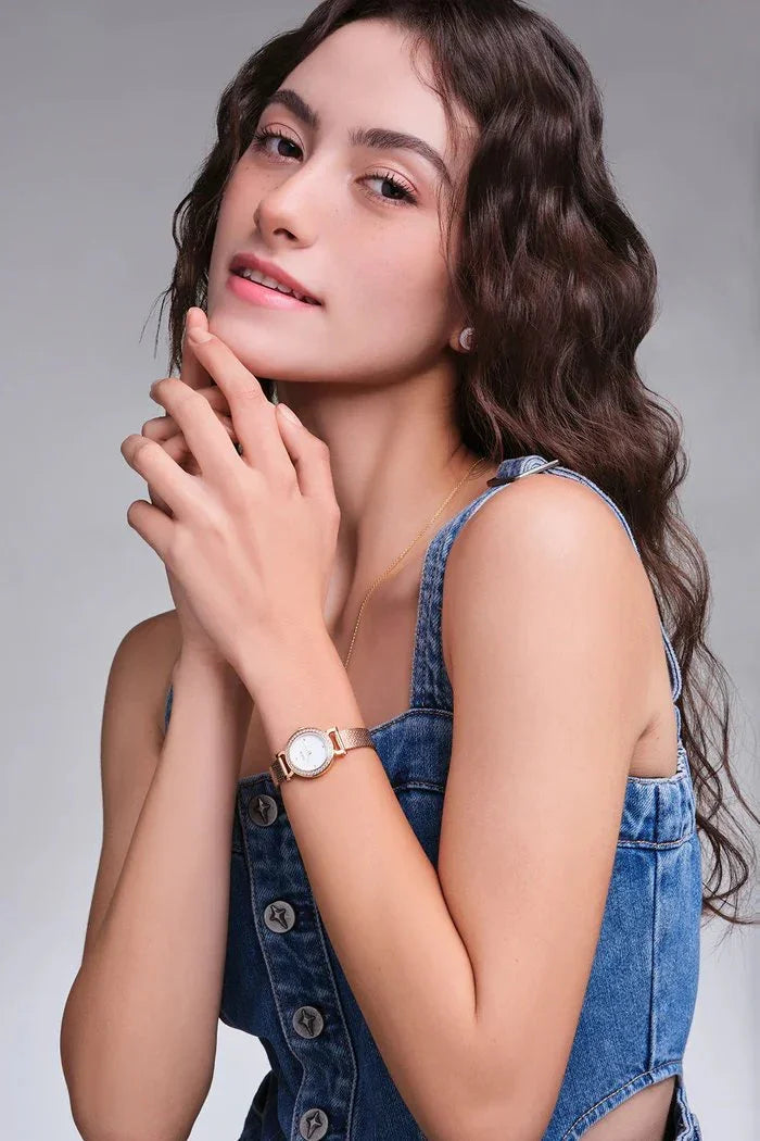 BLACK BY BLUE BRAVE | THCN C· I Eggshell White Dial Rose Gold Mesh Band Watch