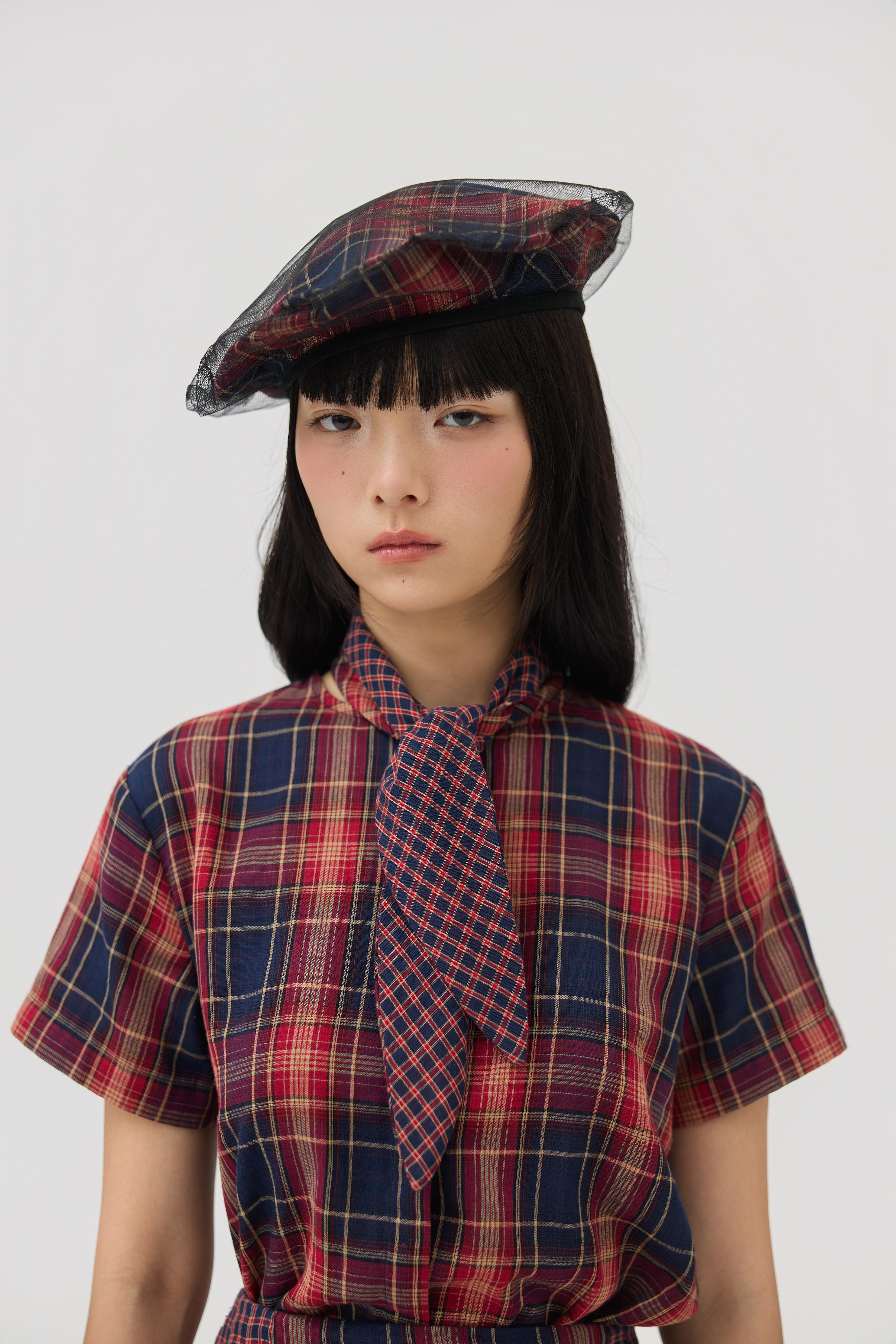 3EIGHTH | Kage Beret in Red Tartan Double Gauze