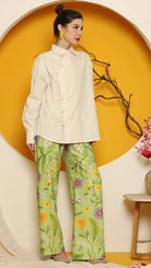 KANZI COLLECTION | Cheongsam Shirt With Green Flower Pants Set