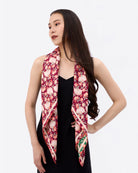 STUDIO QILING | Golden Peaches Emerald Wine Double Side Silk Scarf 100