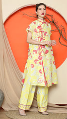KANZI COLLECTION | Yellow Oriental Floral Cheongsam Pant Set