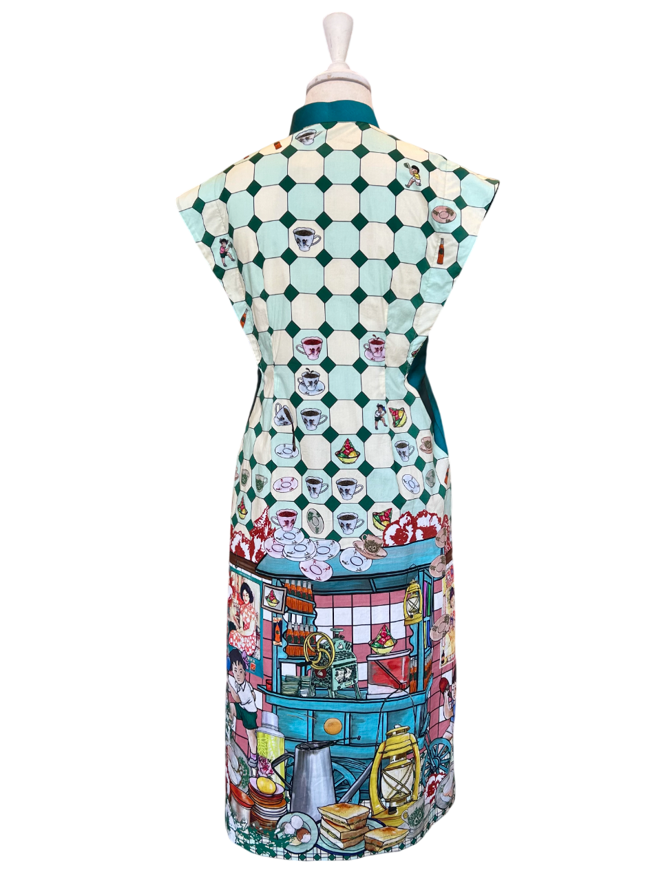 TRIOLOGIE | Kopitiam Teal Mandarin Collar Dress