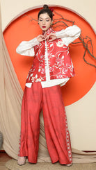 KANZI COLLECTION | Red Floral Side Button Vest With Pants Set