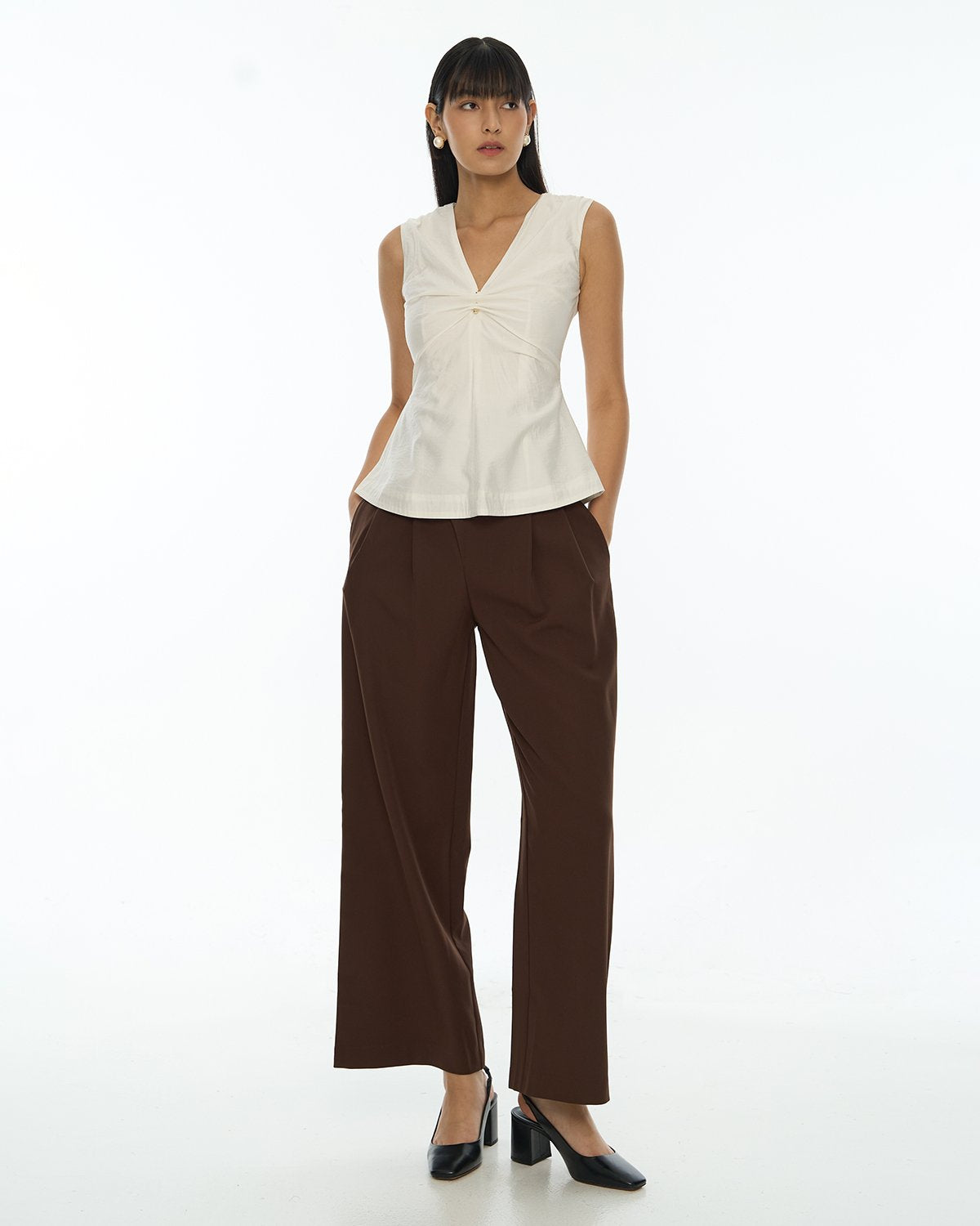 DRESSINGPAULA | Front Gathered V-Neck Top