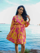 NIMBU | Havana Mustard Hot Pink Women's Short Dress