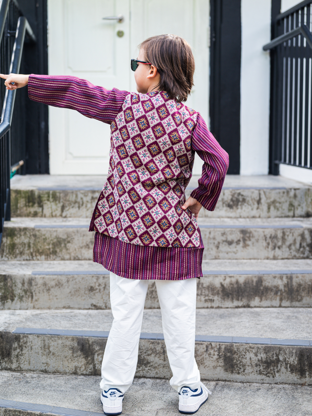 NIMBU | Tara Purple Boys Kurta Pajama Jacket in Muslin Cotton