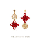 THE ANTECEDENT STORE | Asymmetrical Auspicious Knot Earrings in Bright Red
