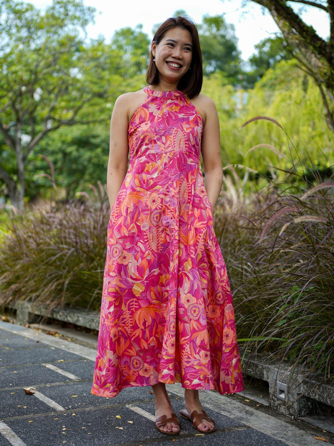 NIMBU | Eden Hot Pink Women's Long Halter in Muslin Cotton