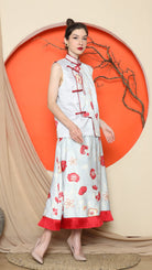 KANZI COLLECTION | Grey Cheongsam Floral Vest With Floral Skirt