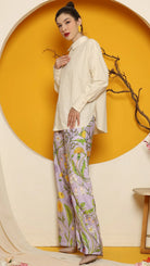 KANZI COLLECTION | Cheongsam Button Shirt With Purple Flower Pants Set