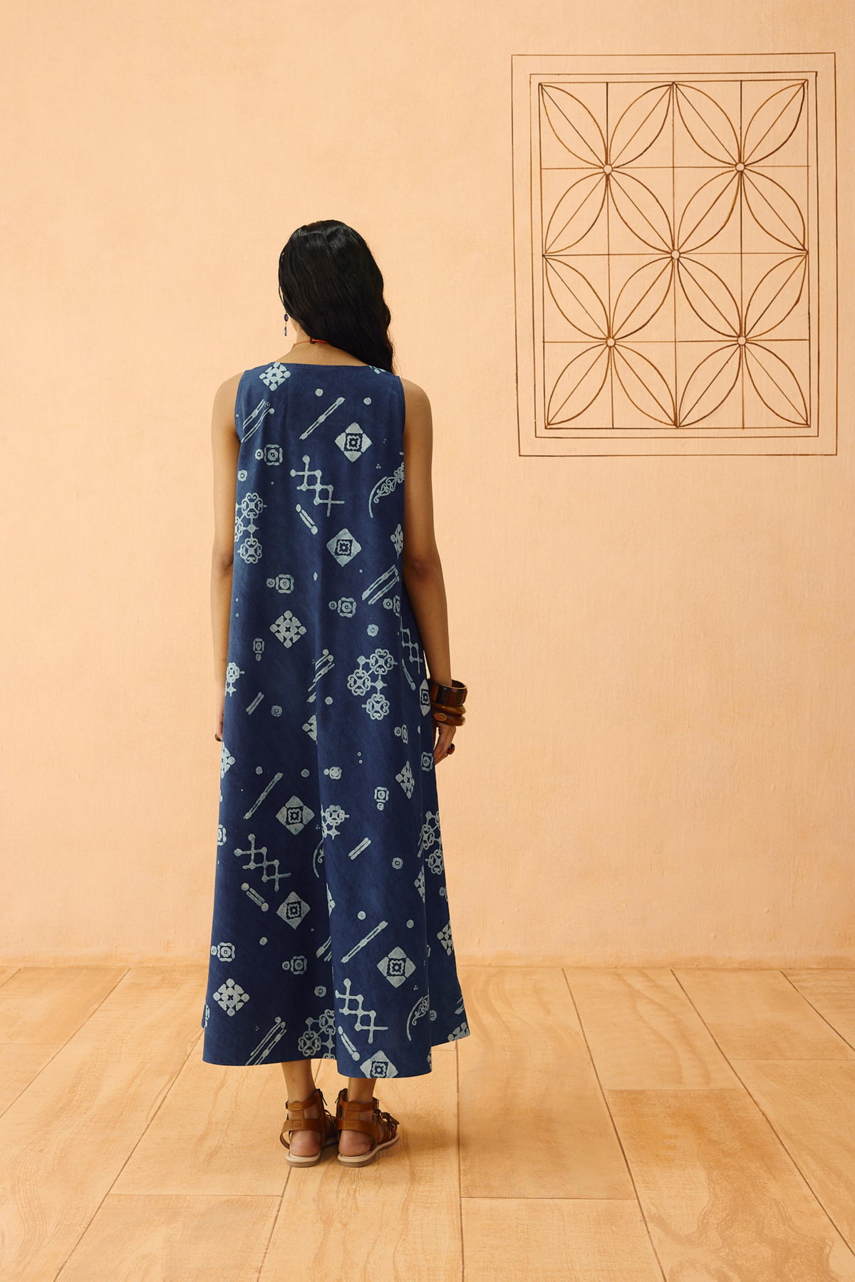 SUI | Indigo Ornament Organic Coton Maxi Dress