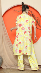 KANZI COLLECTION | Yellow Oriental Floral Cheongsam Pant Set