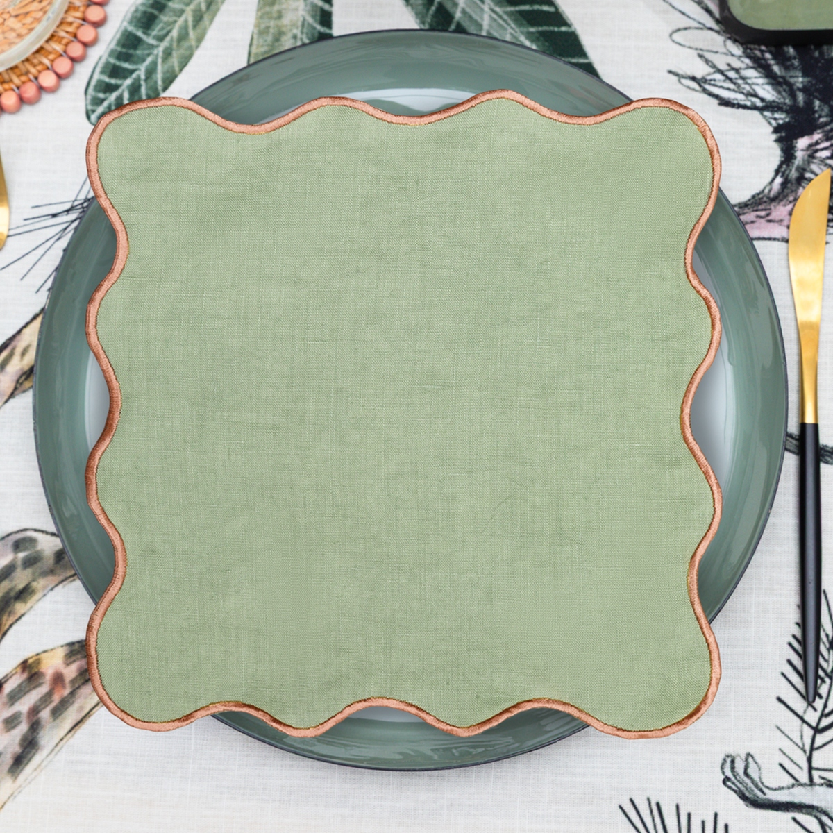 MEJA | The Aventure Africaine’ Cocktail Napkin - Oil Green Solid (Set of 2)