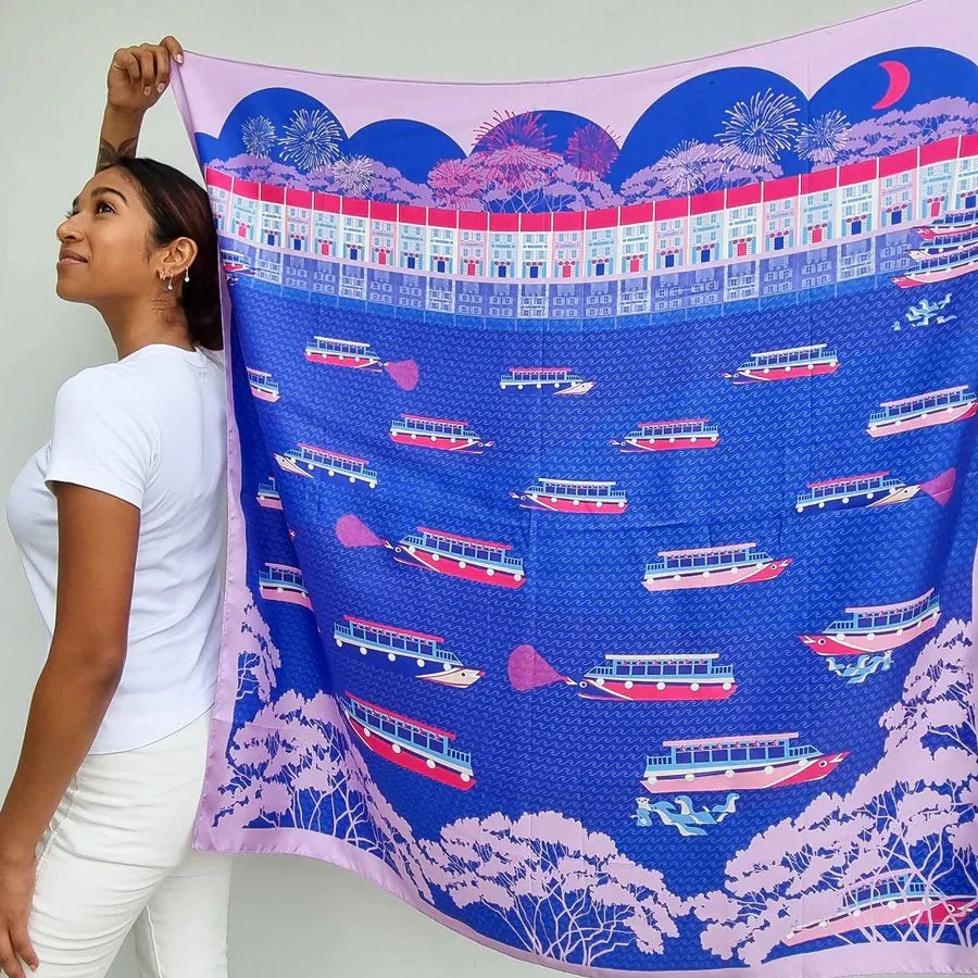 BINARY STYLE | Night At Singapore Quay 100% Premium Silk Scarf