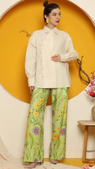 KANZI COLLECTION | Cheongsam Shirt With Green Flower Pants Set