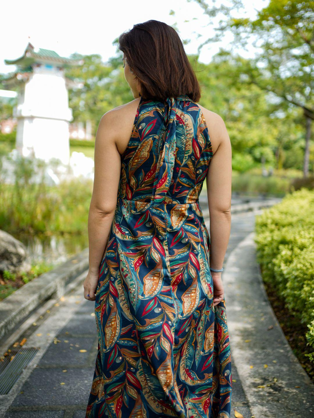 NIMBU | Eden Skyfall Women's Long Halter In Midnight Blue In Muslin Cotton