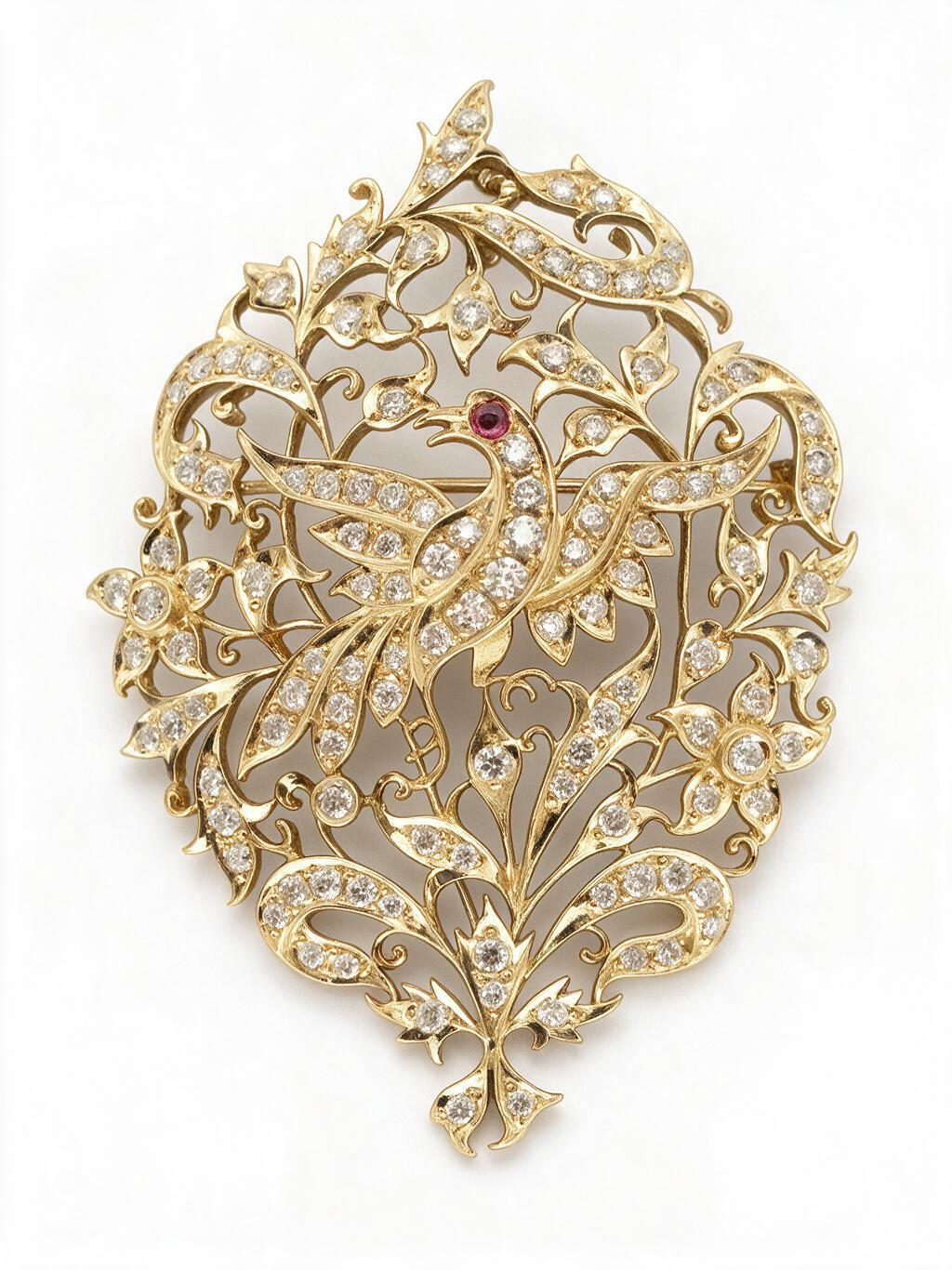 FOUNDATION JEWELLERS | 18K Yellow Gold Natural Diamond Pendant Brooch - PP101476