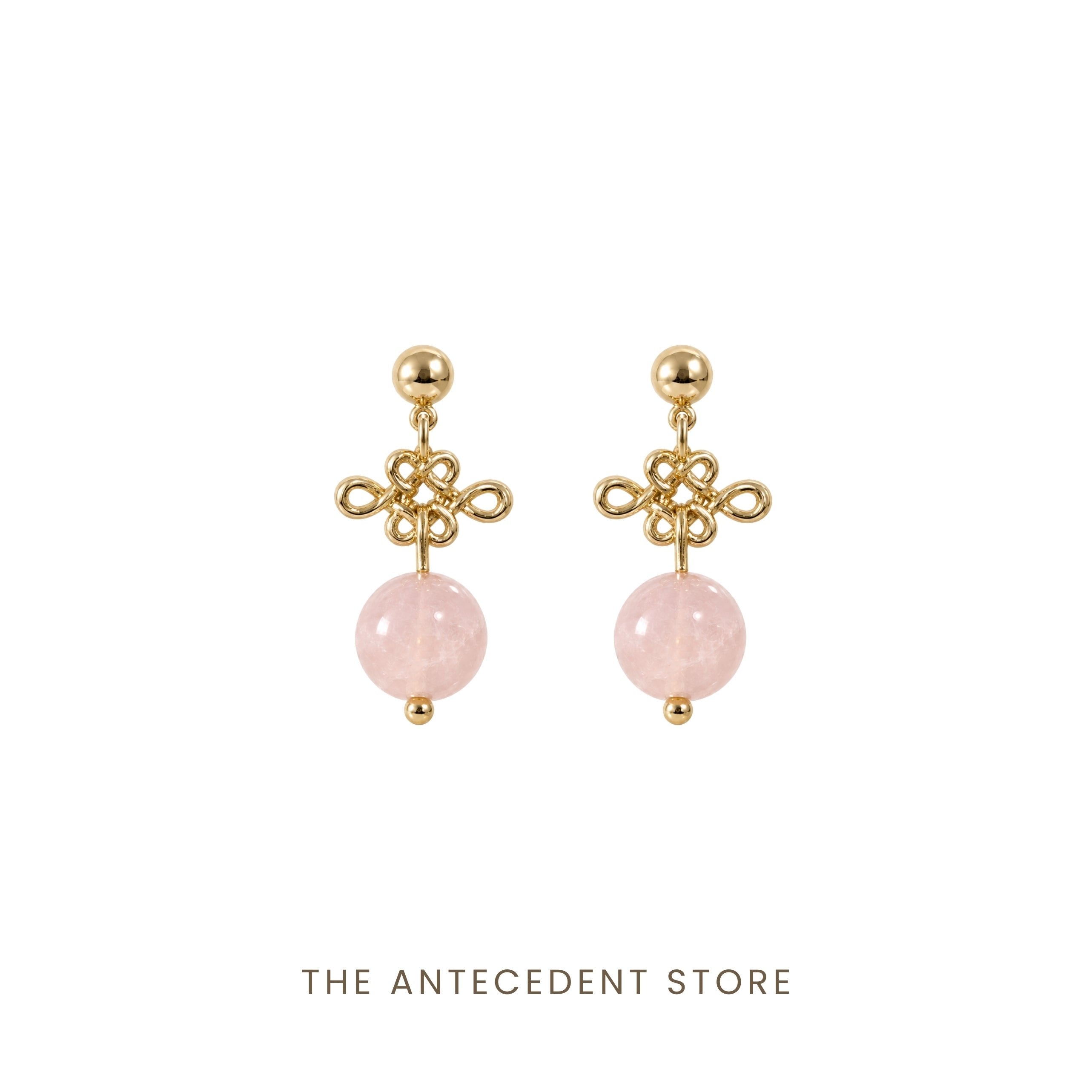 THE ANTECEDENT STORE | Auspicious Ruyi Knot With Rose Quartz Earrings