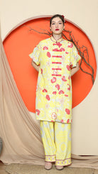 KANZI COLLECTION | Yellow Floral Cheongsam Pant Set