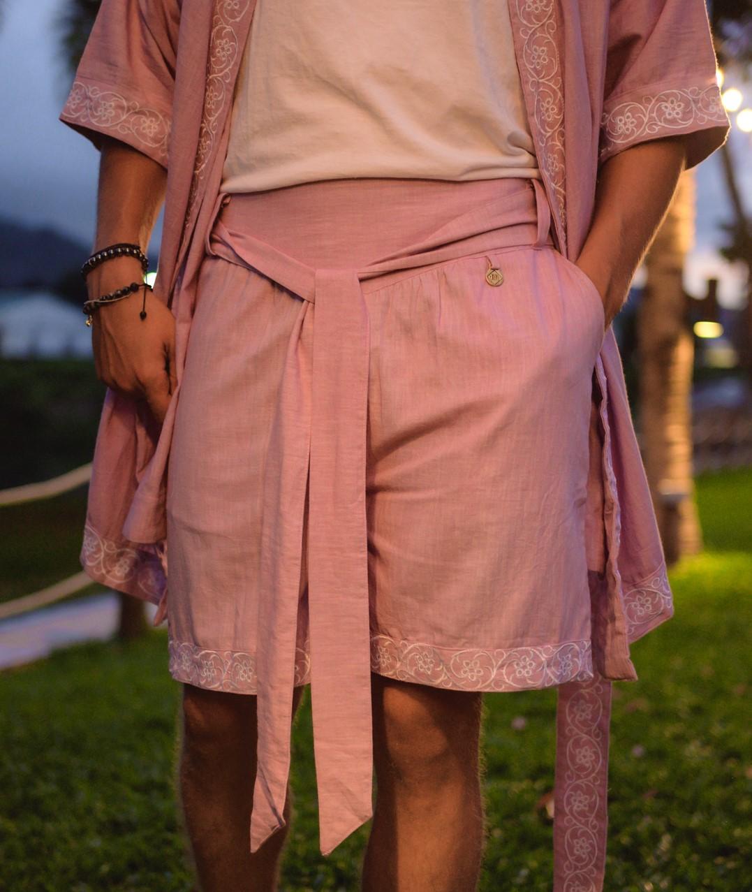RAJA RANI | Embroidered Linen Robe and Shorts Set