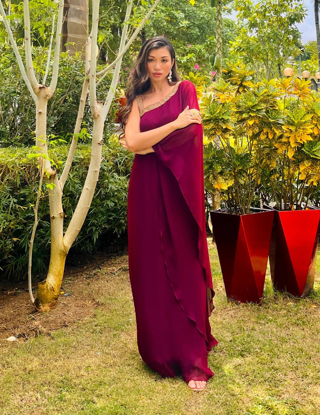 JINDER'S | Rosewood Maroon One Shoulder Dress