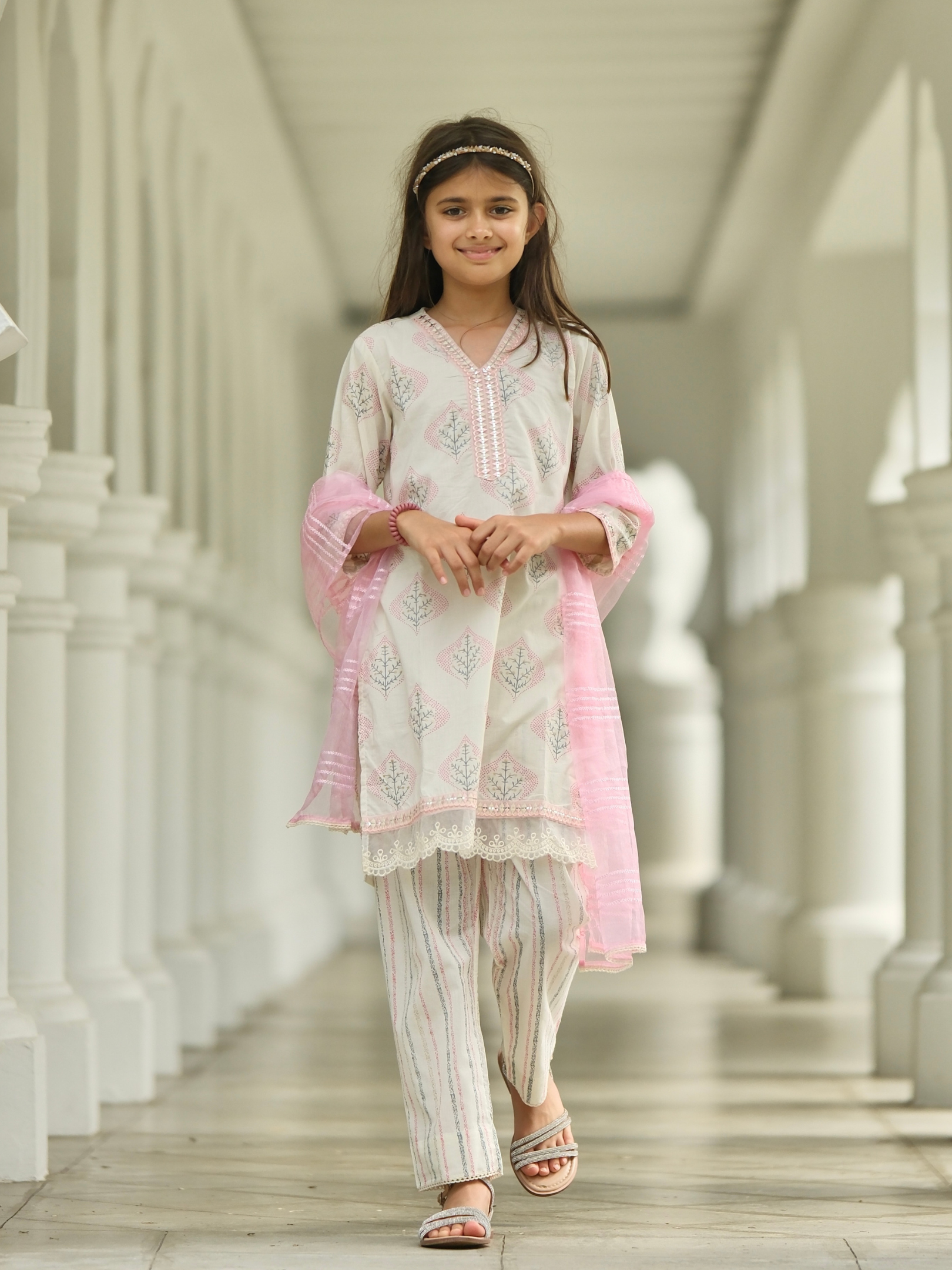 NIMBU | Gul Pink Girls Kurti With Pants Set In Cotton