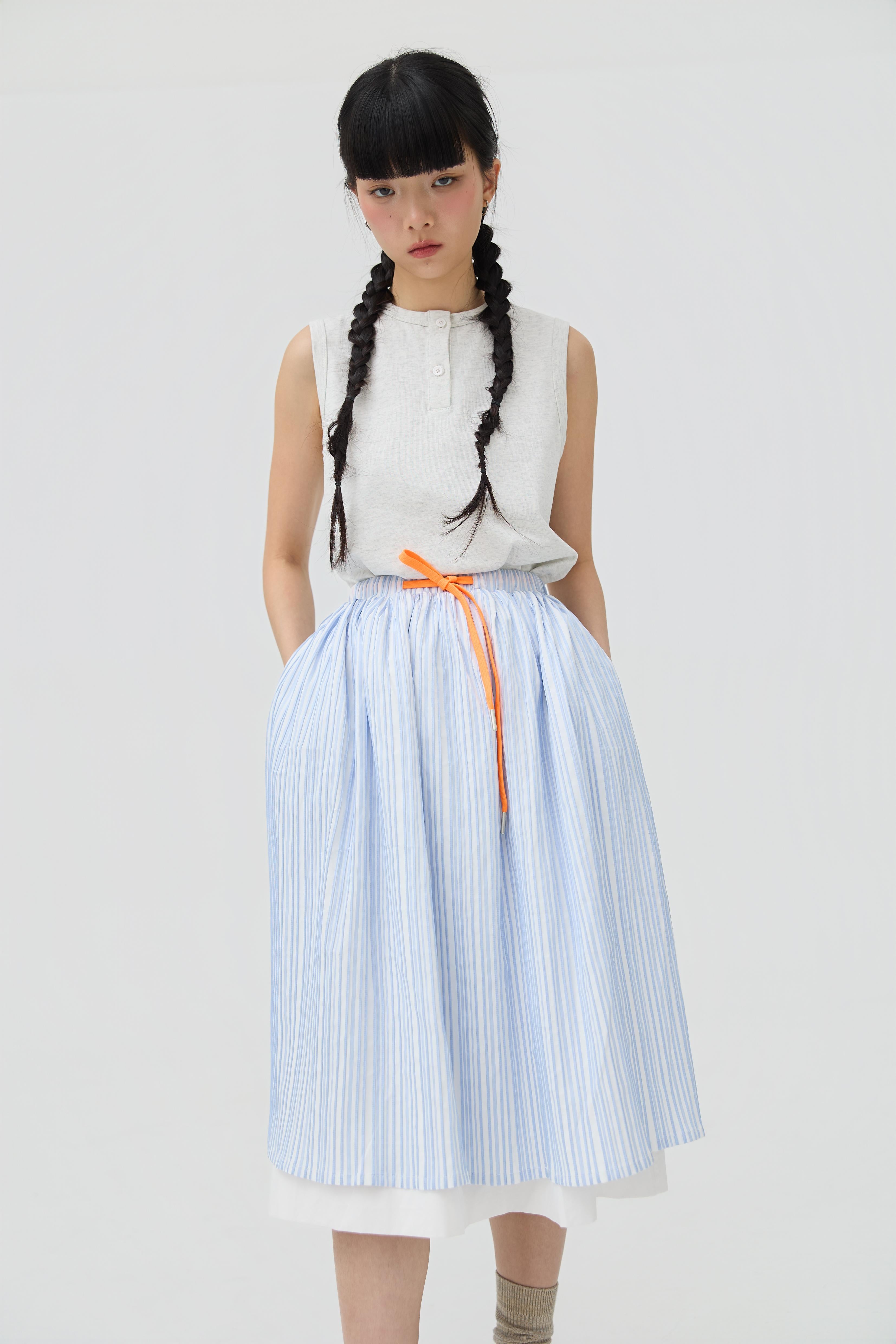 3EIGHTH | Futae Skirt In Blue Seersucker