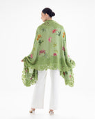 QUEENMARK | AN Assorted Lace Print Crystal Shawl Leaf Green
