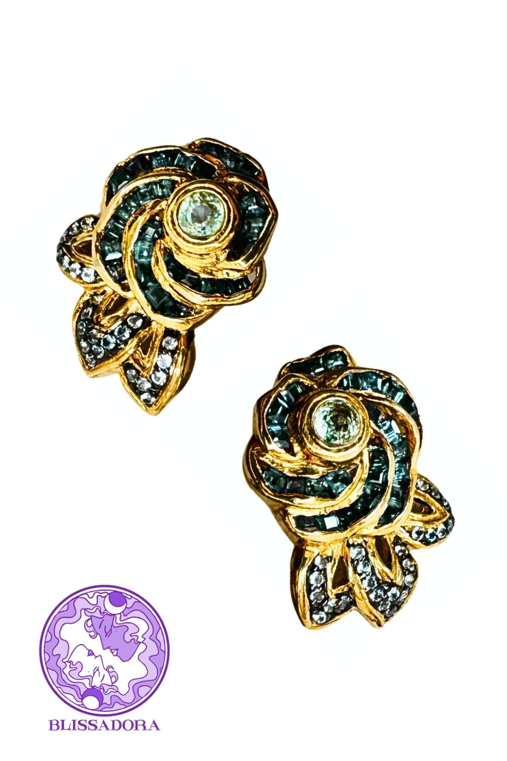 CREATIVE JEWELLERY STUDIO | Green & Blue Sapphire, Gold Plated Silver Earrings by Blissadora