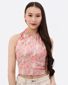 STUDIO QILING | Golden Peaches Pink Coral Double Side Silk Scarf 100