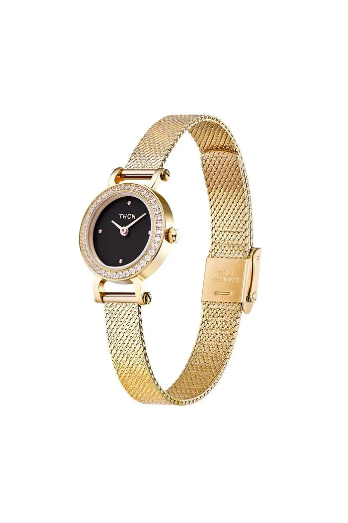 BLACK BY BLUE BRAVE | THCN C· I Reflection Black Dial Gold Mesh Band Watch