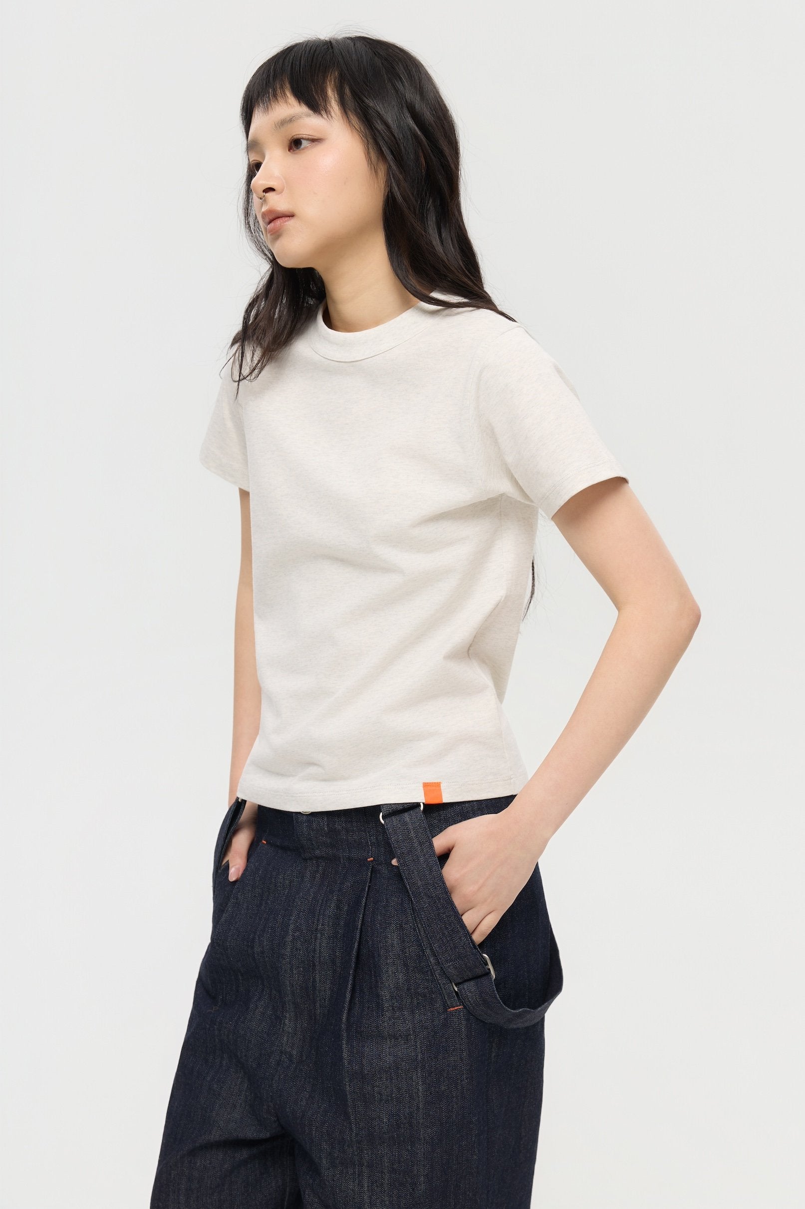 3EIGHTH | Mock Neck Tee in Grey Marl