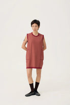 3EIGHTH | Cocoon Jersey Reversible Dress in Burgundy & Sappanwood