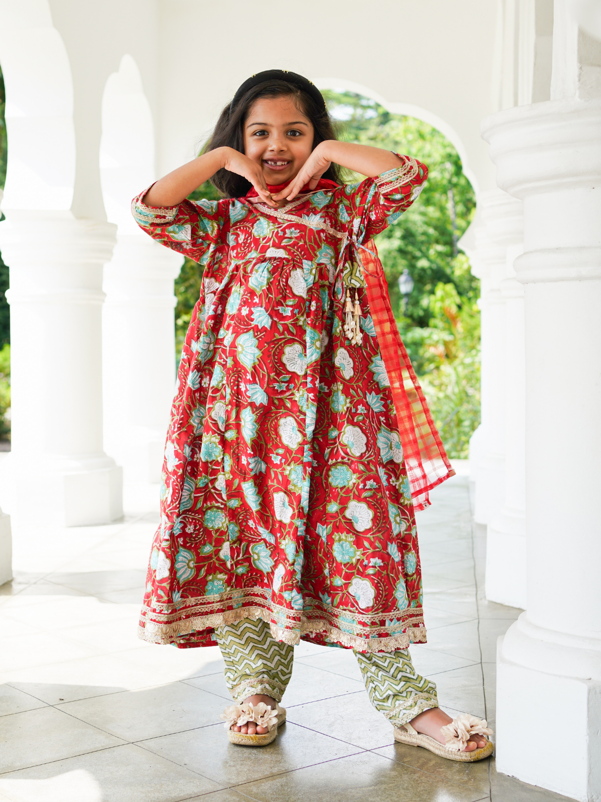 NIMBU | Reet Red Angarkha Anarkali With Pants
