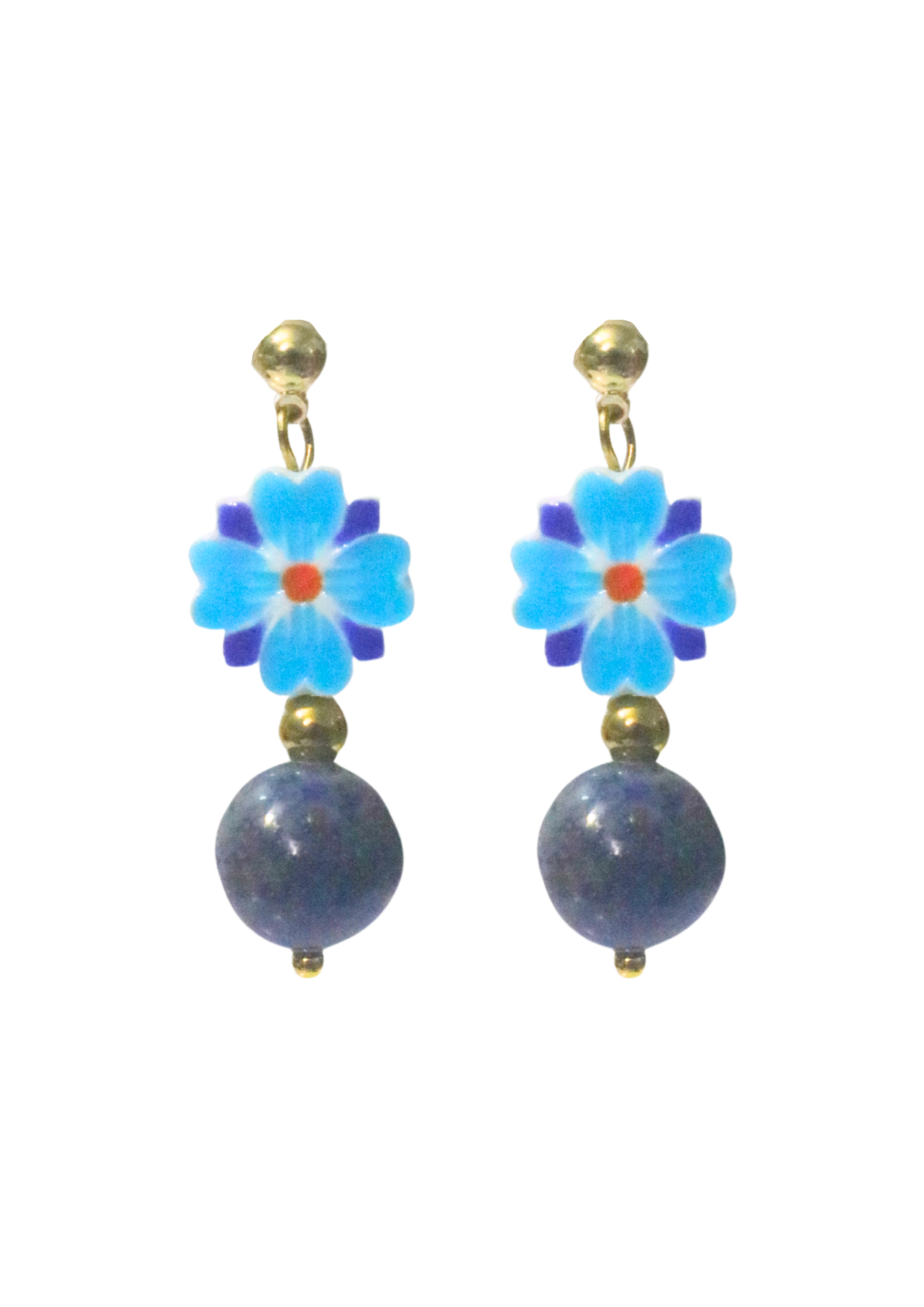 THE ANTECEDENT STORE | E - Peranakan Motif Porcelain Earrings - With Lapis Lazuli