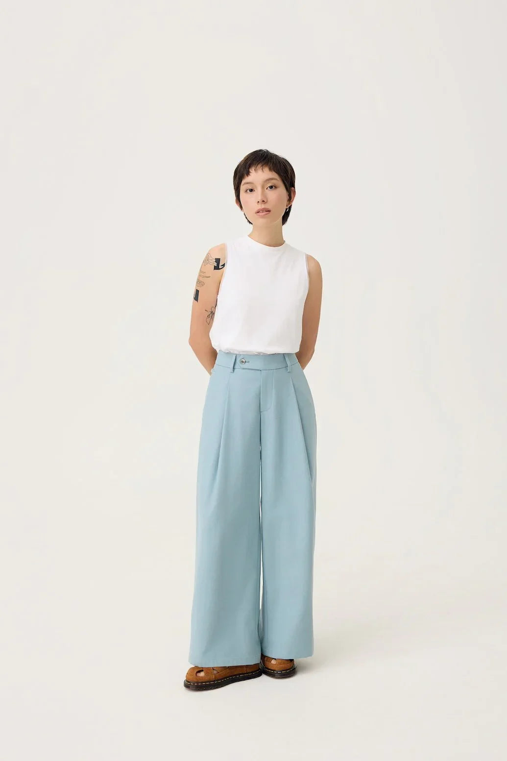 3EIGHTH | Nagare Pleat Trousers in Steel Blue