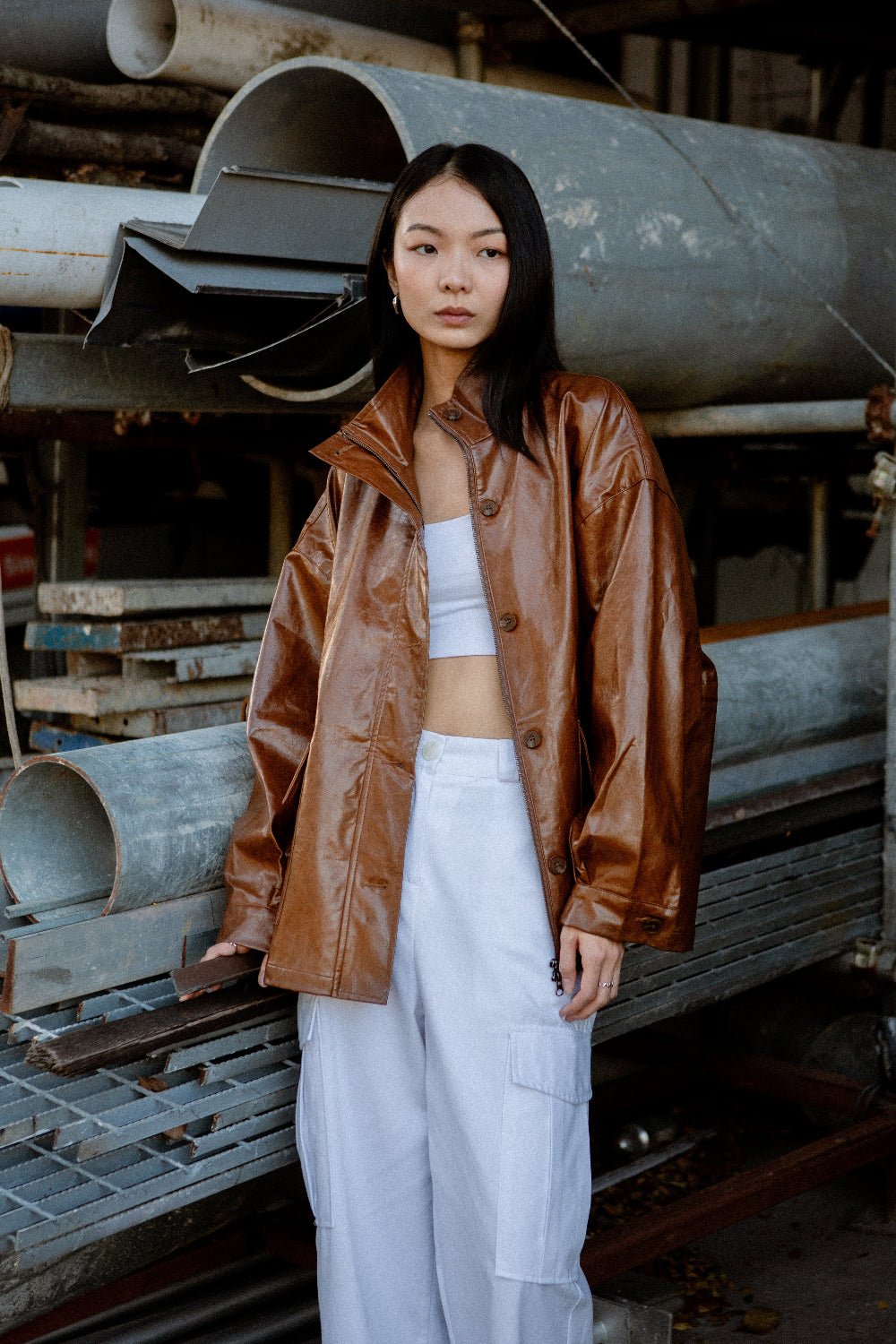 SAERO COLLECTIVE | Ryu Oversized Lacquer Jacket | Pecan Brown