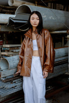 SAERO COLLECTIVE | Ryu Oversized Lacquer Jacket | Pecan Brown
