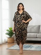 NIMBU | Mira Noir Black Women Ruched Kaftan In Cotton