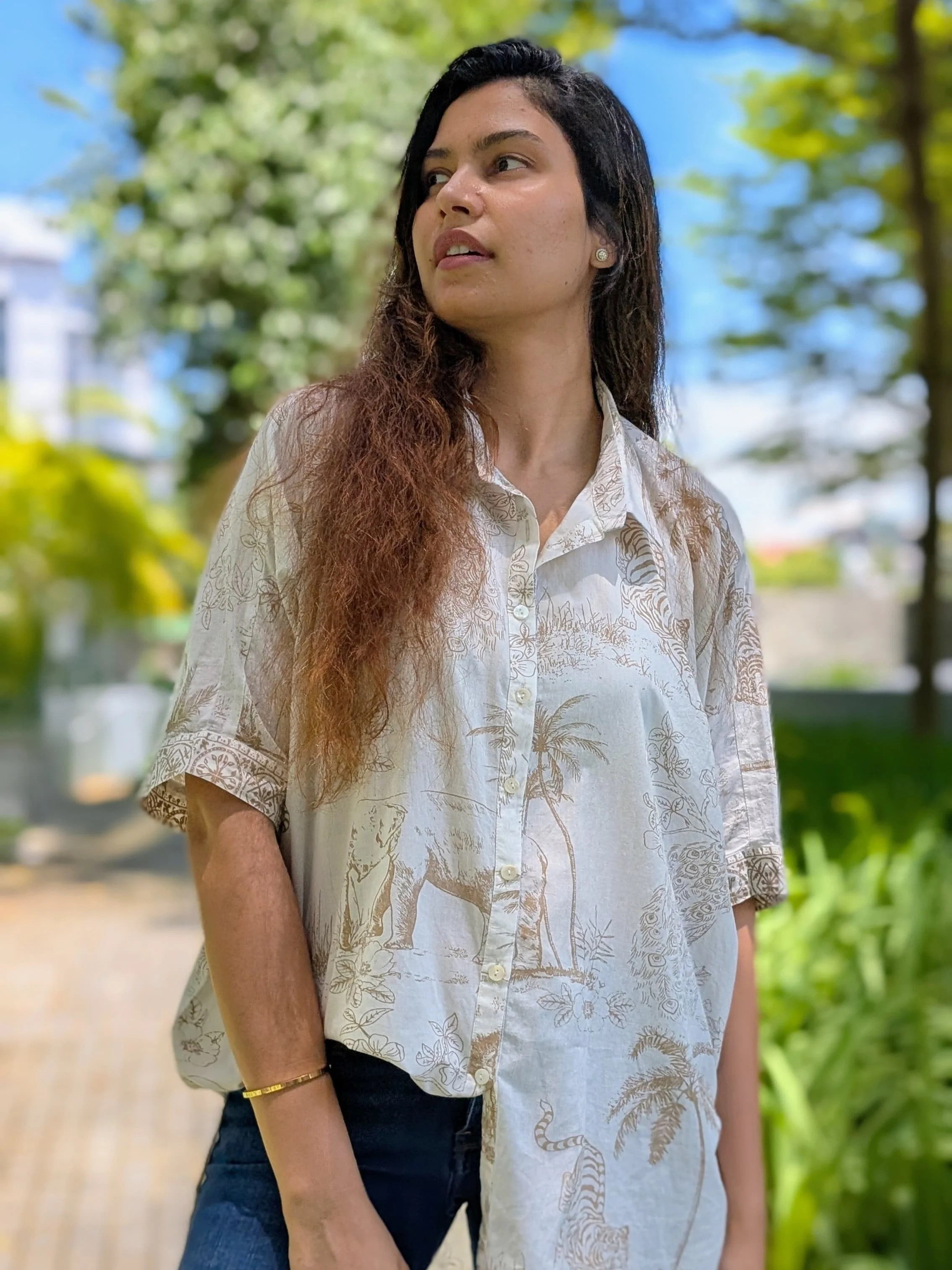 NIMBU | Hi-Lo Amazon Gold Womens Oversize Shirt in White